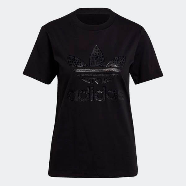 Adidas Originals női póló – fekete, prémium hatású fényes logóval