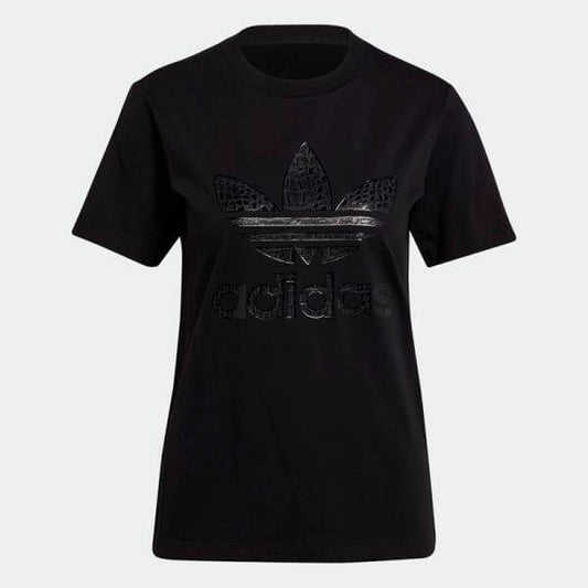 Adidas Originals női póló – fekete, prémium hatású fényes logóval