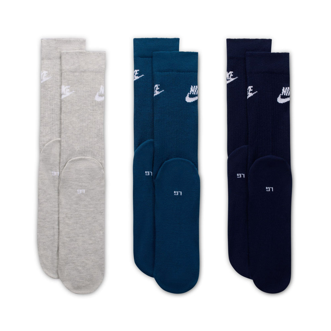 Nike Everyday Essential Crew zokni – 3 páras csomag – Szürke/Kék/sötétkék